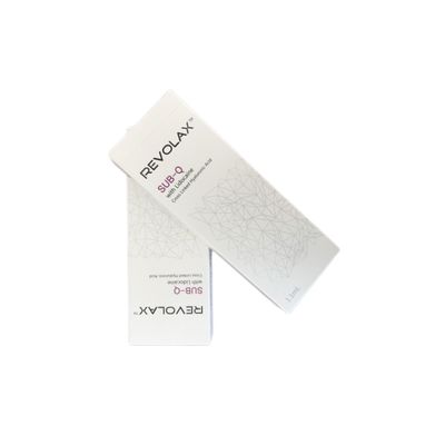 Wypełniacz skórny Revolax z kwasem hialuronowym o działaniu od 6 do 12 miesięcy i 2-letnim terminie przydatności do spożycia w opakowaniu strzykawkowym