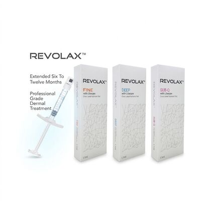 Cienkie, głębokie, sub-Q Revolax Dermal Filler Wysoka kompatybilność biologiczna nadaje się do wstrzykiwań Głębokość średnia do głębokiej skóry Poprawia kontur skóry