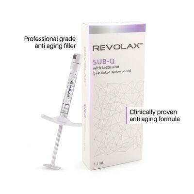 Cienkie, głębokie, sub-Q Revolax Dermal Filler Wysoka kompatybilność biologiczna nadaje się do wstrzykiwań Głębokość średnia do głębokiej skóry Poprawia kontur skóry