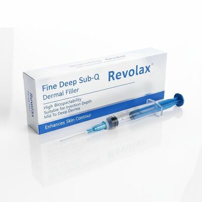 Cienkie, głębokie, sub-Q Revolax Dermal Filler Wysoka kompatybilność biologiczna nadaje się do wstrzykiwań Głębokość średnia do głębokiej skóry Poprawia kontur skóry